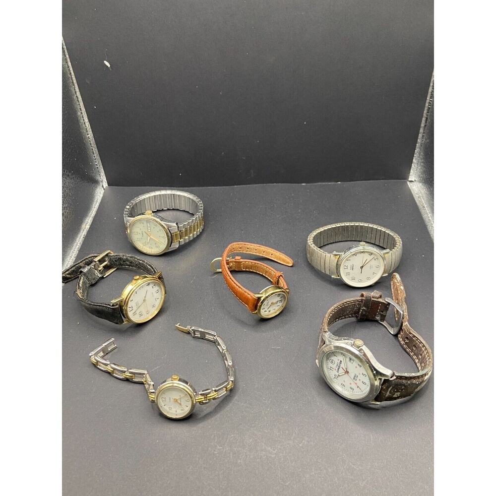 Vtg Lot of 6 Timex Indiglo Expedition Men's & Women's Watches Gold & Silver Tone